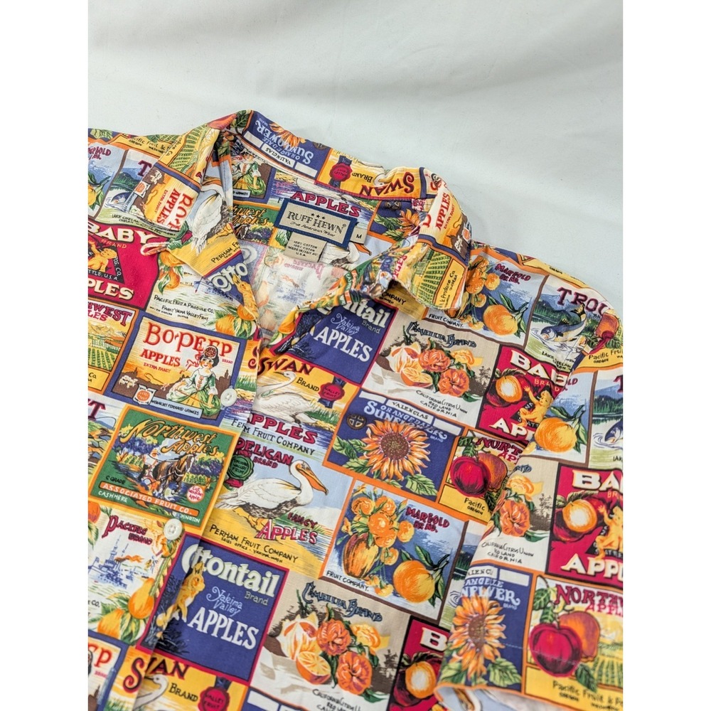 Spot Button Up Shirt Men Medium Multicolor Vintage Fruit Crate Label Print